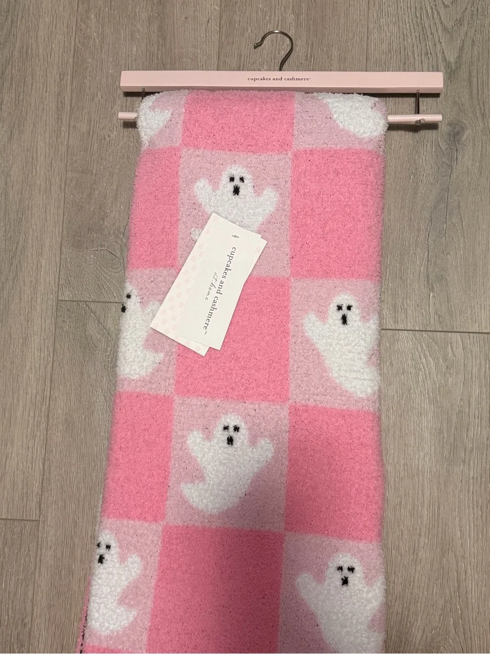 cupcakes & cashmere Pink and White Ghost Check Throw Blanket